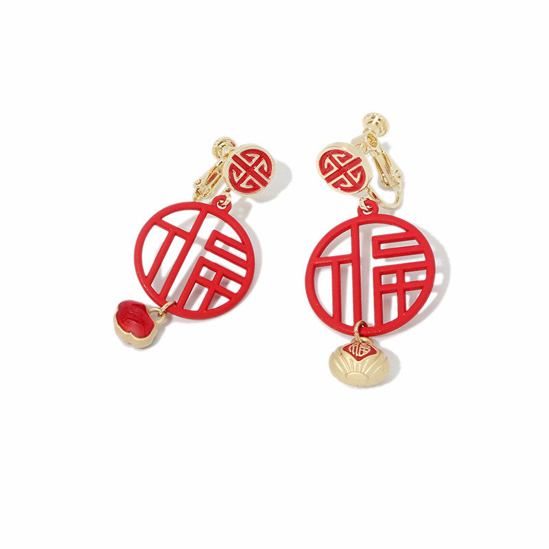 Red New Year Earrings Spring Festival Sterling Silver Stud Earrings