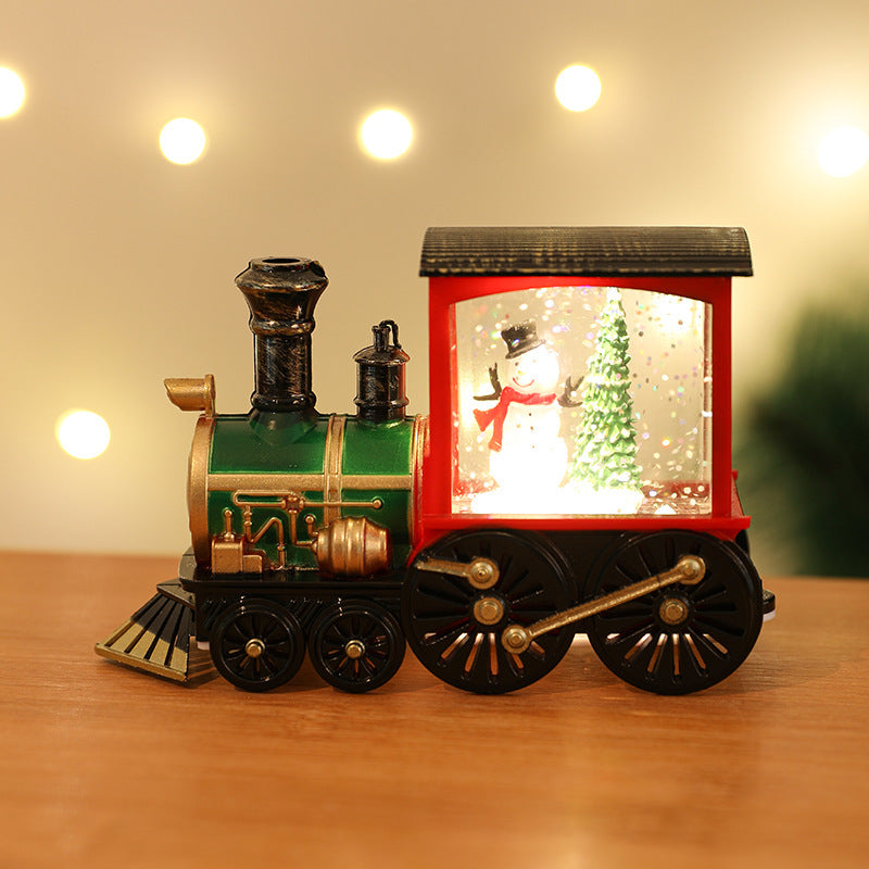 New Christmas Decoration Santa Claus Water Injection Brush Gold Train Decoration Small Night Lamp Christmas Gift