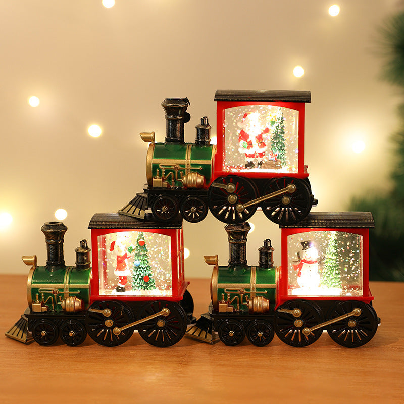 New Christmas Decoration Santa Claus Water Injection Brush Gold Train Decoration Small Night Lamp Christmas Gift