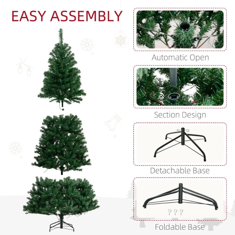 HOMCOM 7.5' Tall Prelit Christmas Tree Douglas Fir Artificial Christmas Tree With Realistic Branches, 500 Warm White LED Lights And 1346 Tips, Green