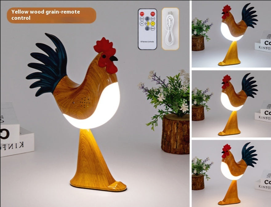 LED Rooster Night Light Touch With Sound Rechargeable Bedroom Bedside Lamp Dimmable Car Ambience Aroma Carrying Lamp Home Decor